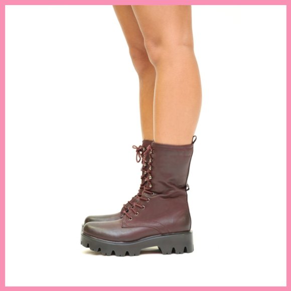 NWT Distressed Combat Boot (Burgundy) - Picture 6 of 7